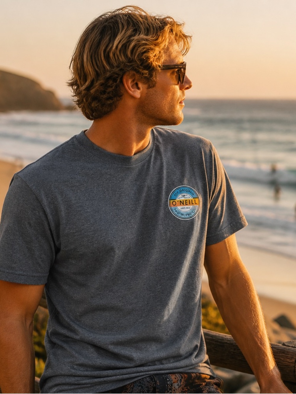O'Neill Modern Fit Slate Gray Short Sleeve Logo Tee with Surf Patch